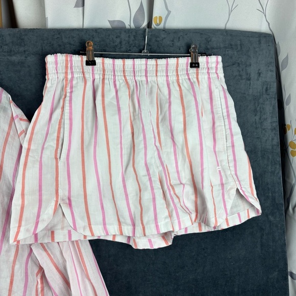 Fabletics set Cotton Voile Oversized Lite Striped Shirt high waist shorts Large - Picture 3 of 16